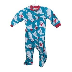 Kidgets‎ Baby Fleece Footed Pajamas 3/6M Polar Bear Print Blue Red Winter